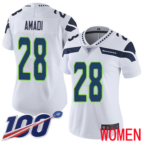 Seattle Seahawks Limited White Women Ugo Amadi Road Jersey NFL Football #28 100th Season Vapor Untouchable